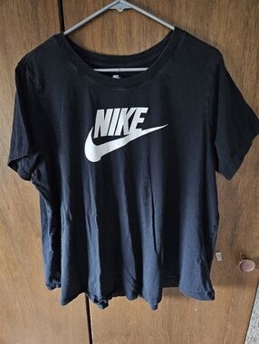 Nike Women's Black Tee with White Swoosh Logo | 2X 100% Cotton